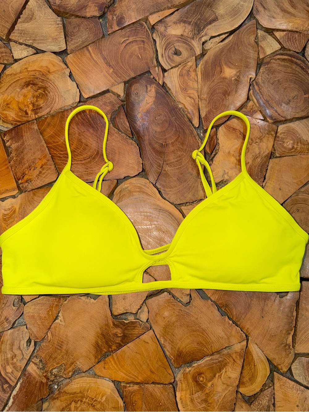 l*space Ross Neon Yellow Triangle Bikini Top with Center Cutout Large